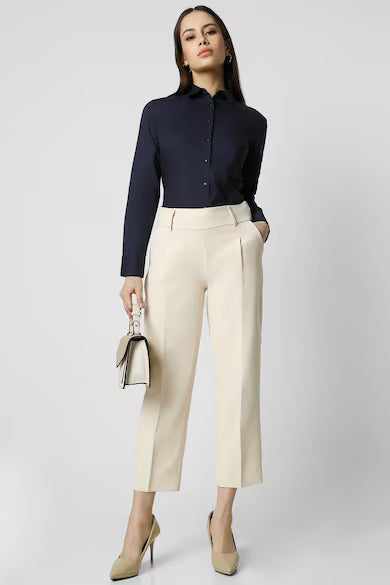 VAN HEUSEN Women Navy Solid Long Sleeves Formal Shirt