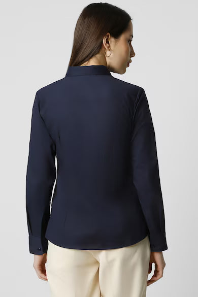 VAN HEUSEN Women Navy Solid Long Sleeves Formal Shirt