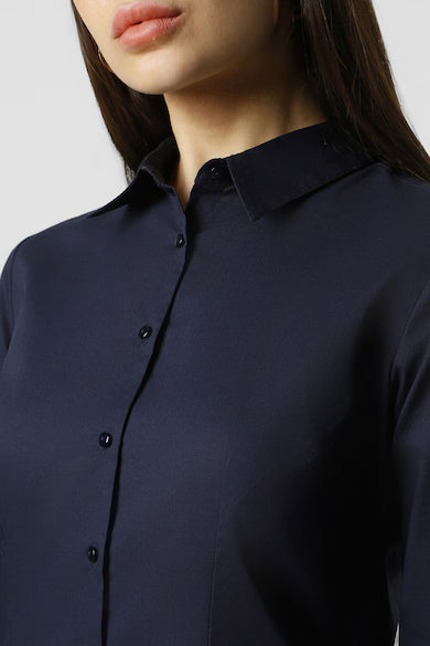 VAN HEUSEN Women Navy Solid Long Sleeves Formal Shirt