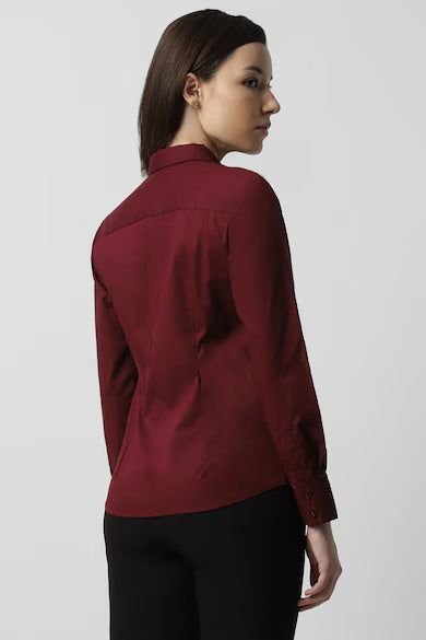 VAN HEUSEN Women Maroon Solid Long Sleeves Formal Shirt Top