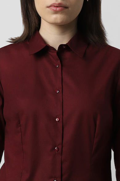 VAN HEUSEN Women Maroon Solid Long Sleeves Formal Shirt Top