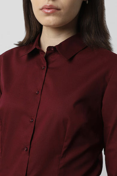 VAN HEUSEN Women Maroon Solid Long Sleeves Formal Shirt Top