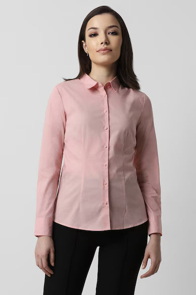 VAN HEUSEN Women Pink Solid Long Sleeves Formal Shirt Top