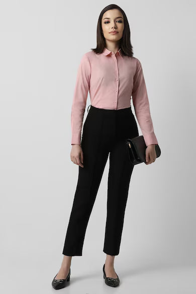 VAN HEUSEN Women Pink Solid Long Sleeves Formal Shirt Top