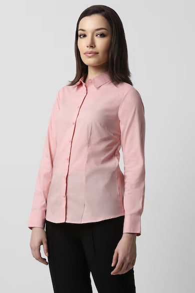 VAN HEUSEN Women Pink Solid Long Sleeves Formal Shirt Top