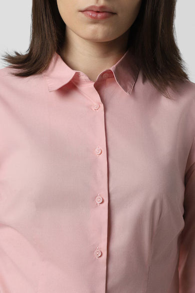 VAN HEUSEN Women Pink Solid Long Sleeves Formal Shirt Top