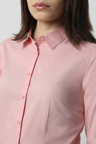VAN HEUSEN Women Pink Solid Long Sleeves Formal Shirt Top