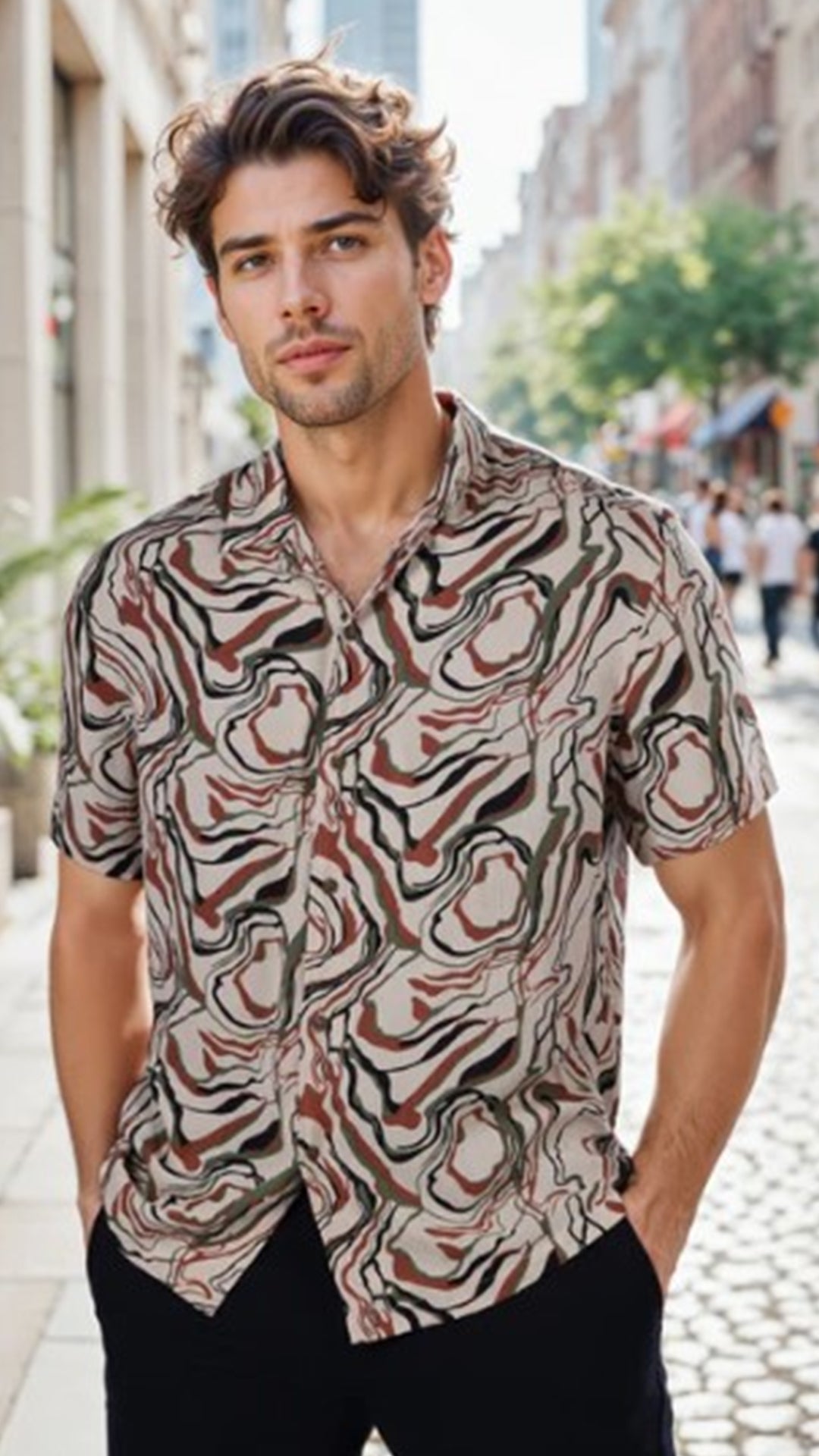 Celio Printed Regular Fit Viscose Brown Shirts