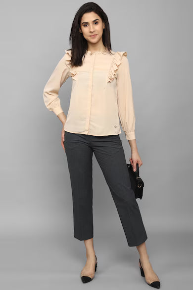 ALLEN SOLLY Women Black Regular Fit Textured Casual Trousers