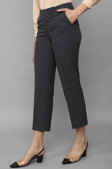 ALLEN SOLLY Women Black Regular Fit Textured Casual Trousers
