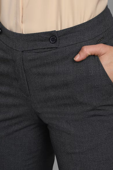 ALLEN SOLLY Women Black Regular Fit Textured Casual Trousers