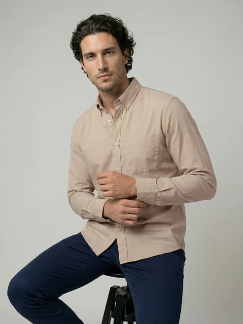 CELIO Mens Beige Solid Regular Fit Cotton Shirts