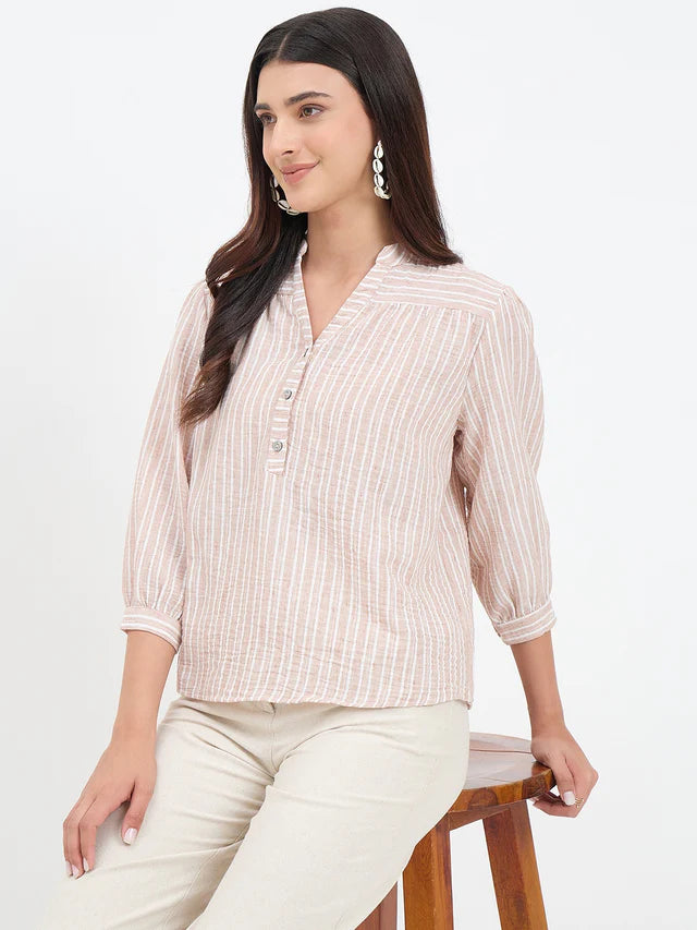 MADAME Brown Puff Sleeve Top