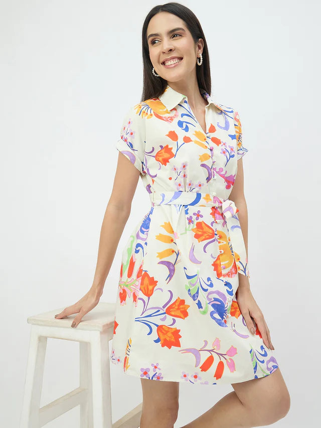 MADAME Off-White Pure Cotton Dress