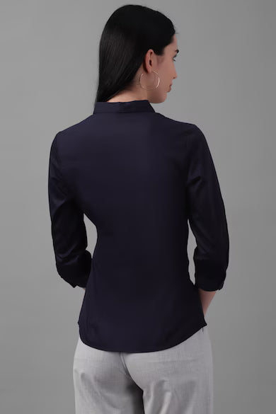 ALLEN SOLLY Women Navy Solid 3/4th Sleeves Shirt