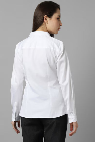 ALLEN SOLLY Women White Solid Long Sleeves Shirt