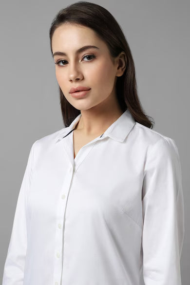 ALLEN SOLLY Women White Solid Long Sleeves Shirt