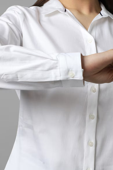 ALLEN SOLLY Women White Solid Long Sleeves Shirt