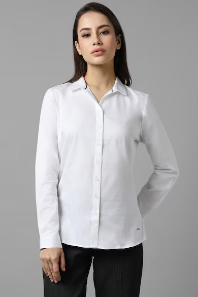 ALLEN SOLLY Women White Solid Long Sleeves Shirt