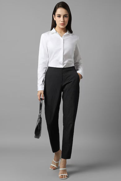 ALLEN SOLLY Women White Solid Long Sleeves Shirt