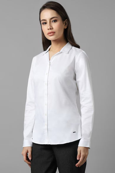 ALLEN SOLLY Women White Solid Long Sleeves Shirt