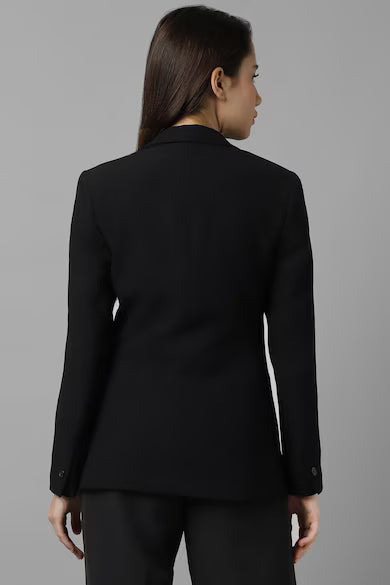 ALLEN SOLLY Women Black Regular Fit Blazer