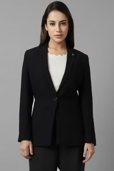 ALLEN SOLLY Women Black Regular Fit Blazer