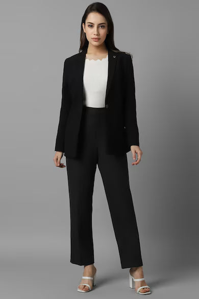 ALLEN SOLLY Women Black Regular Fit Blazer