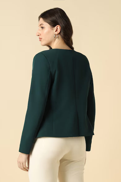ALLEN SOLLY Women Green Solid Casual Blazer