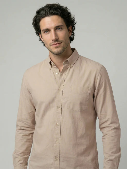 CELIO Mens Beige Solid Regular Fit Cotton Shirts