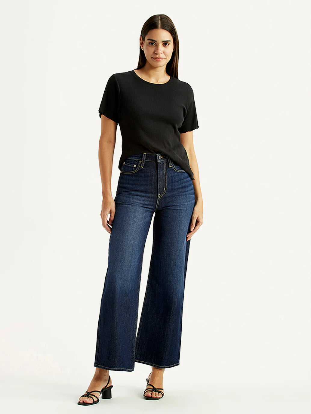 LEVIS Women's Tinted Dark Indigo Ribcage Wide Leg Fit High Rise Jeans