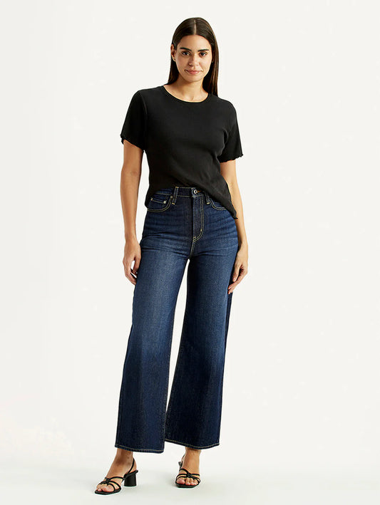 LEVIS Women's Tinted Dark Indigo Ribcage Wide Leg Fit High Rise Jeans