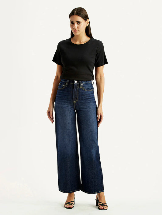 LEVIS Women's Tinted Dark Indigo Ribcage Wide Leg Fit High Rise Jeans