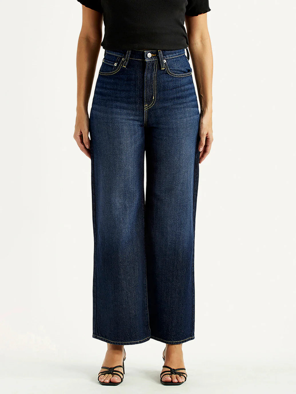 LEVIS Women's Tinted Dark Indigo Ribcage Wide Leg Fit High Rise Jeans