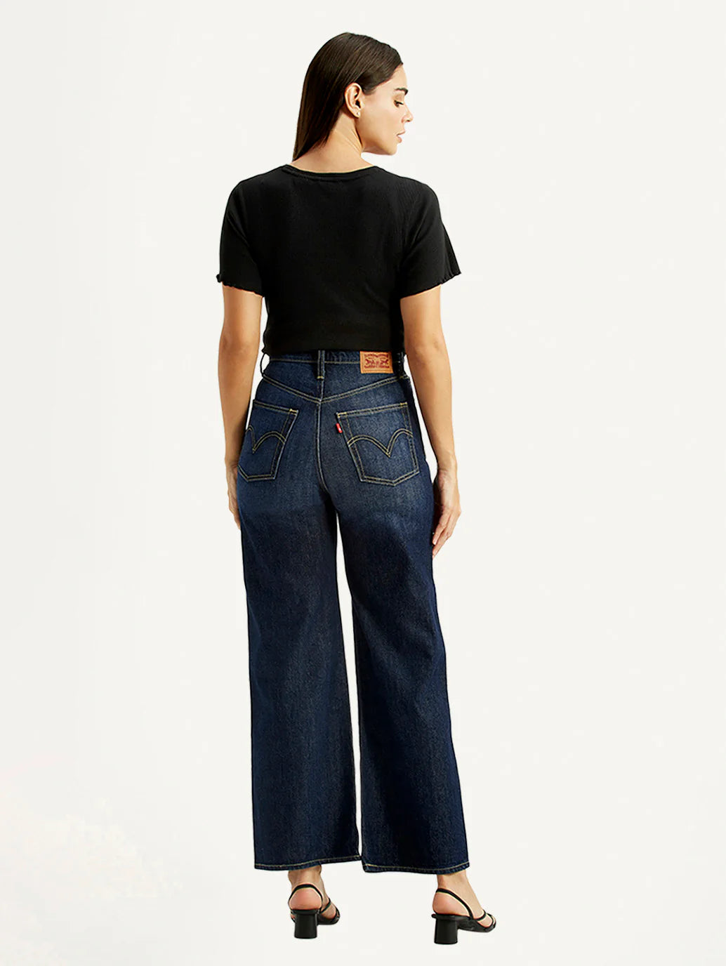 LEVIS Women's Tinted Dark Indigo Ribcage Wide Leg Fit High Rise Jeans