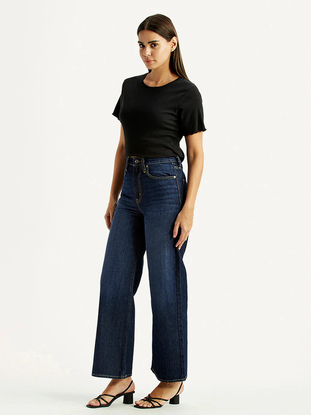 LEVIS Women's Tinted Dark Indigo Ribcage Wide Leg Fit High Rise Jeans