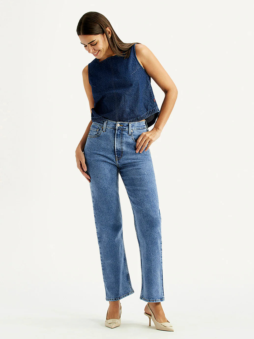 LEVIS Women's Med Indigo Ribcage Straight Fit High Rise Jeans