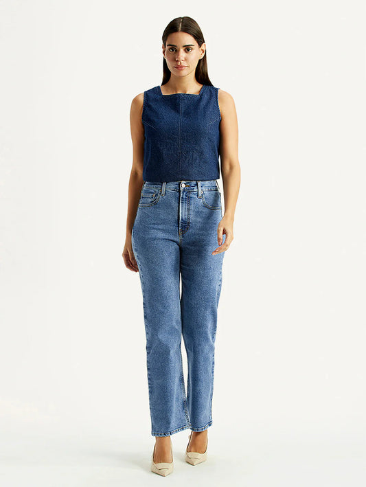 LEVIS Women's Med Indigo Ribcage Straight Fit High Rise Jeans