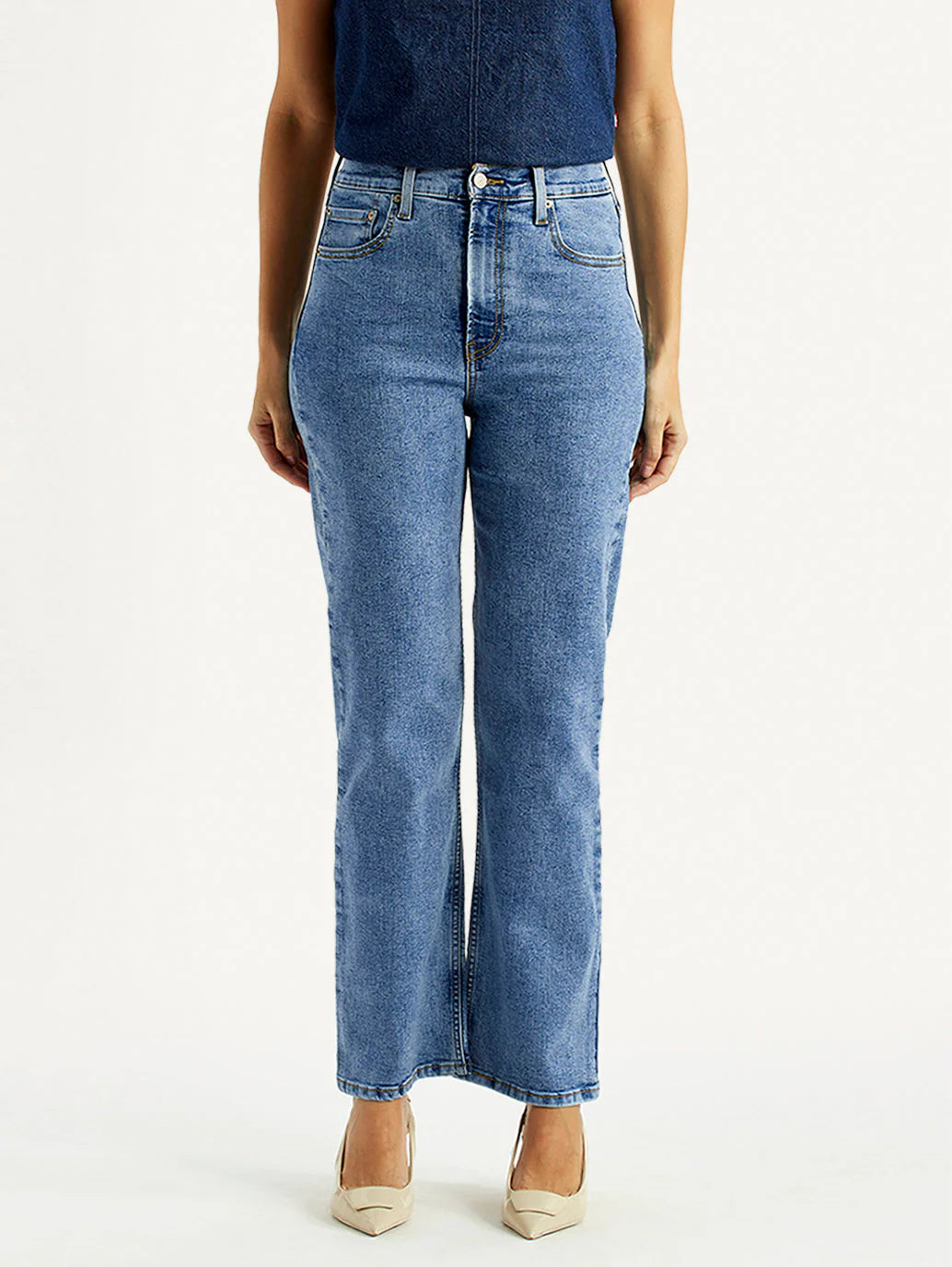 LEVIS Women's Med Indigo Ribcage Straight Fit High Rise Jeans