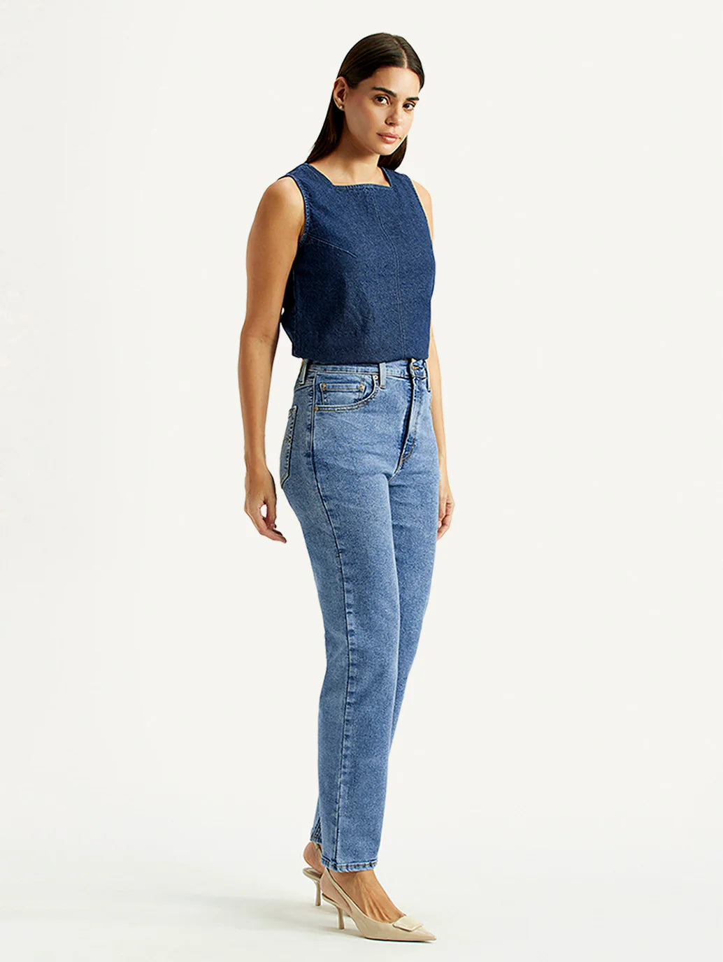LEVIS Women's Med Indigo Ribcage Straight Fit High Rise Jeans