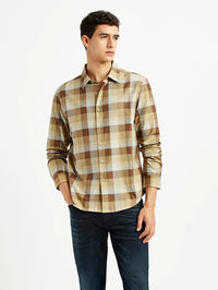 LEVIS Men's Checkered Light Brown Slim Fit Shirt