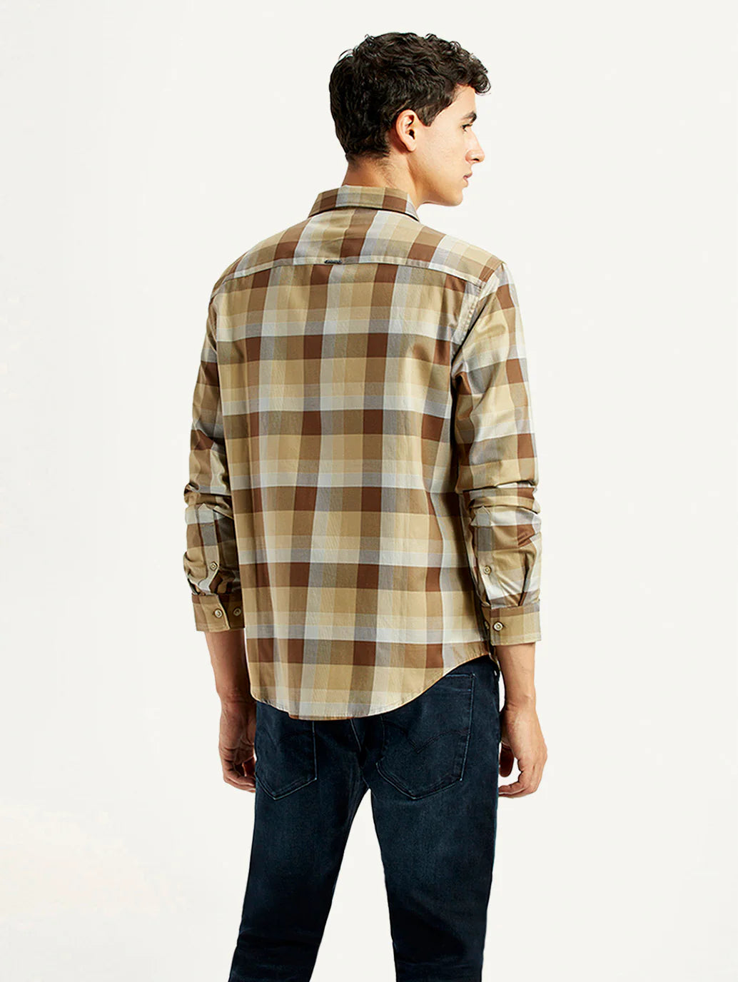 LEVIS Men's Checkered Light Brown Slim Fit Shirt