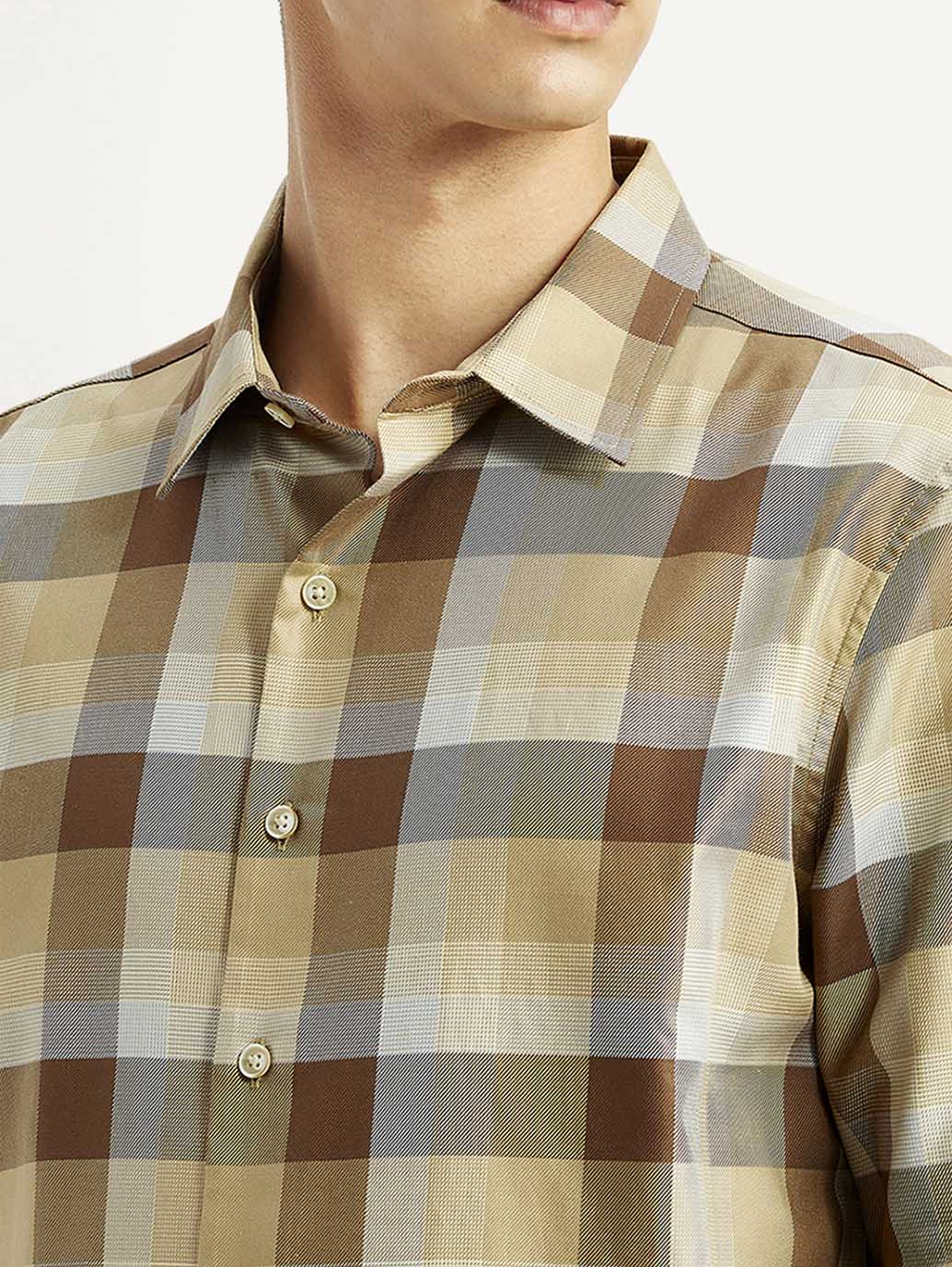 LEVIS Men's Checkered Light Brown Slim Fit Shirt
