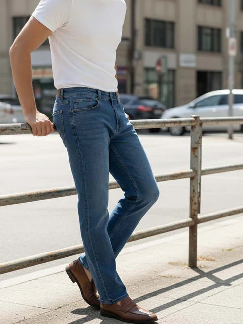 CELIO Cotton Men Solid Straight Fit Blue Jeans