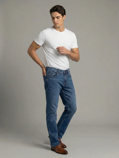 CELIO Cotton Men Solid Straight Fit Blue Jeans