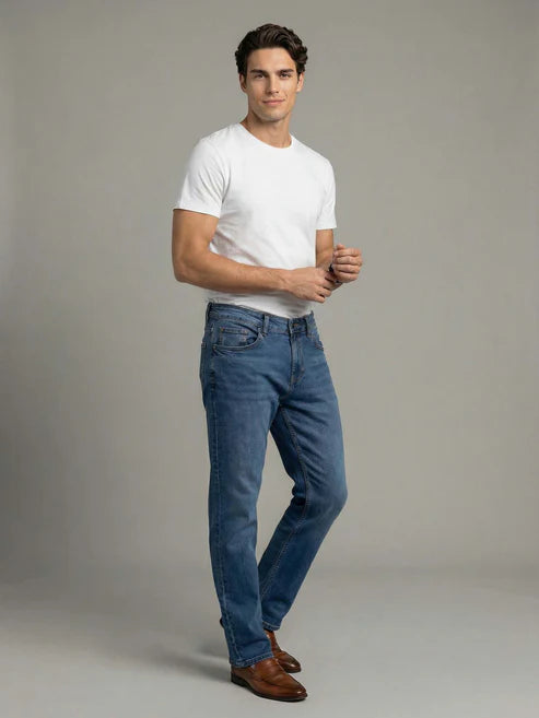 CELIO Cotton Men Solid Straight Fit Blue Jeans