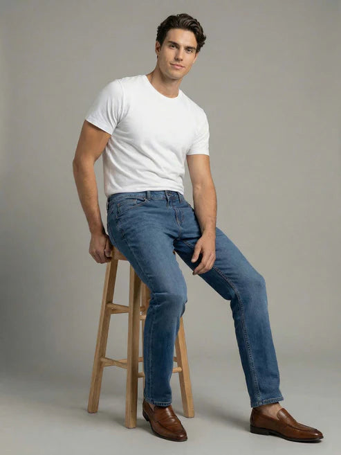CELIO Cotton Men Solid Straight Fit Blue Jeans