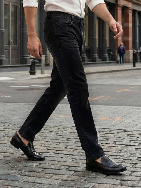 CELIO Men Black Solid Straight Fit Cotton Jeans