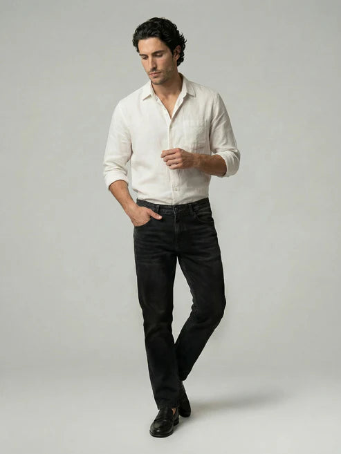 CELIO Men Black Solid Straight Fit Cotton Jeans