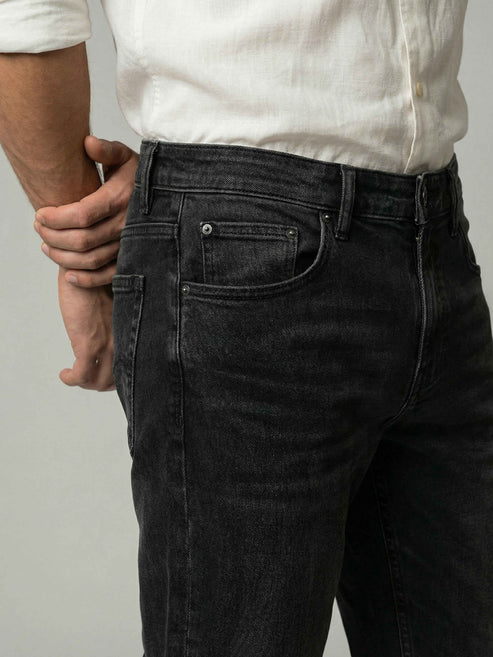 CELIO Men Black Solid Straight Fit Cotton Jeans